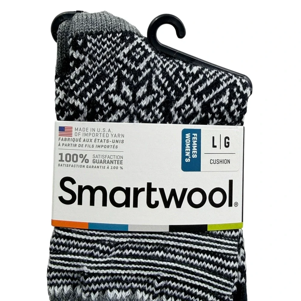 Smartwool Snowflake Flurry Merino Wool Crew Socks Black Large L Cushion LOT 2